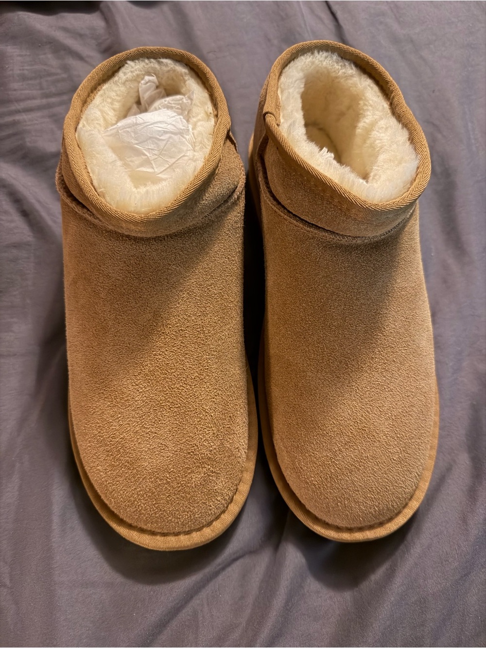 Women's Faux-Suede Shearling-Lined Ankle Booties in Tan